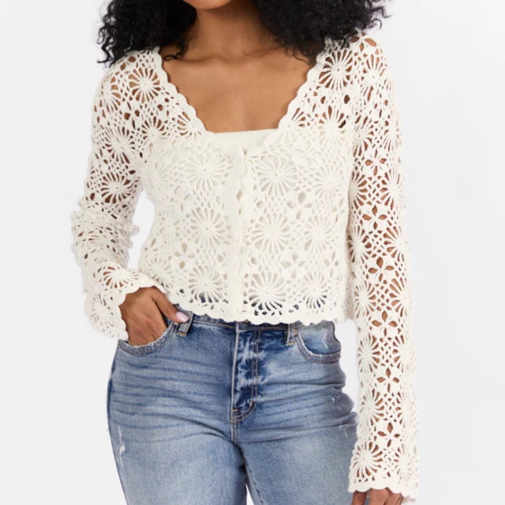 White Crochet Lace Cardigan